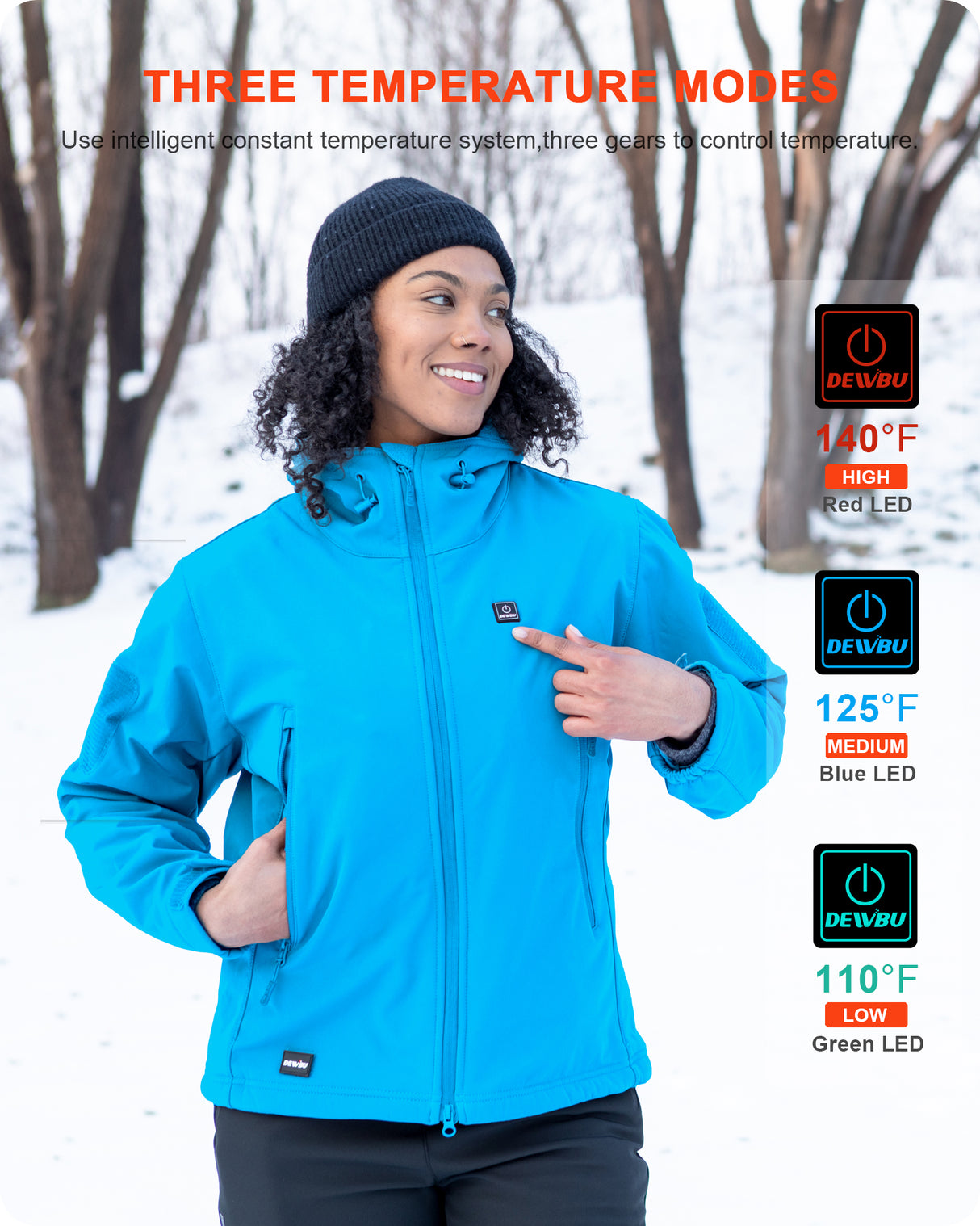 Women's Soft Shell Heated Jacket With 12V Battery Pack -Ice Blue