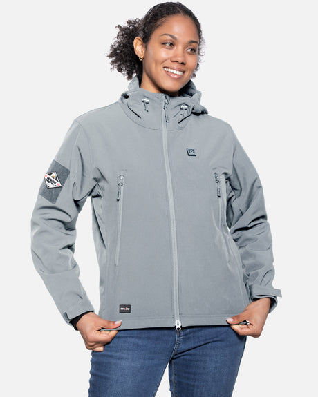 Women's Soft Shell Heated Jacket With 12V Battery Pack - Light Grey