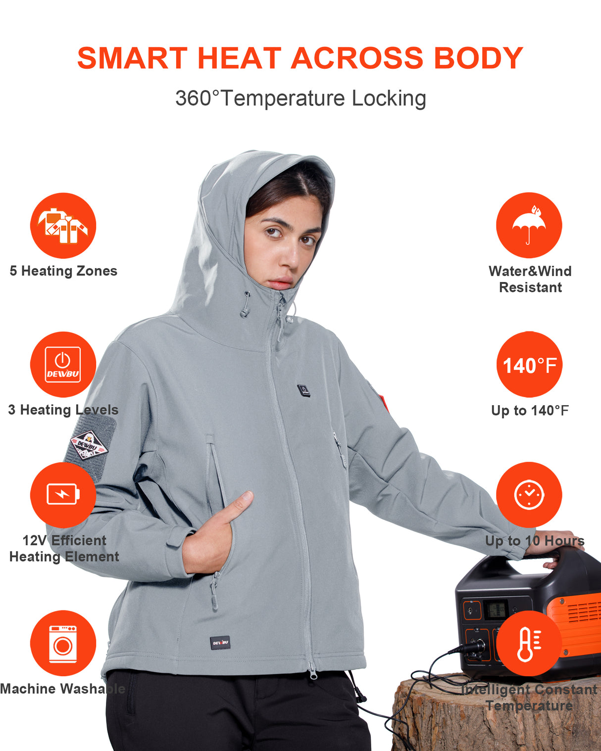 DEWBU Veste chauffante avec batterie 12V Manteau chauffant électrique Soft  Shell pour l'hiver et l'extérieur, Femmes Rouge, S 