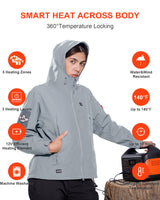 Women's Soft Shell Heated Jacket With 12V Battery Pack - Light Grey