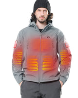 Men's Soft Shell Heated Jacket With 12V Battery Pack - Light Gray