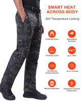 Men's Soft Shell  Heated Pants with 12V Battery Pack Fleece Lined - Black Camo
