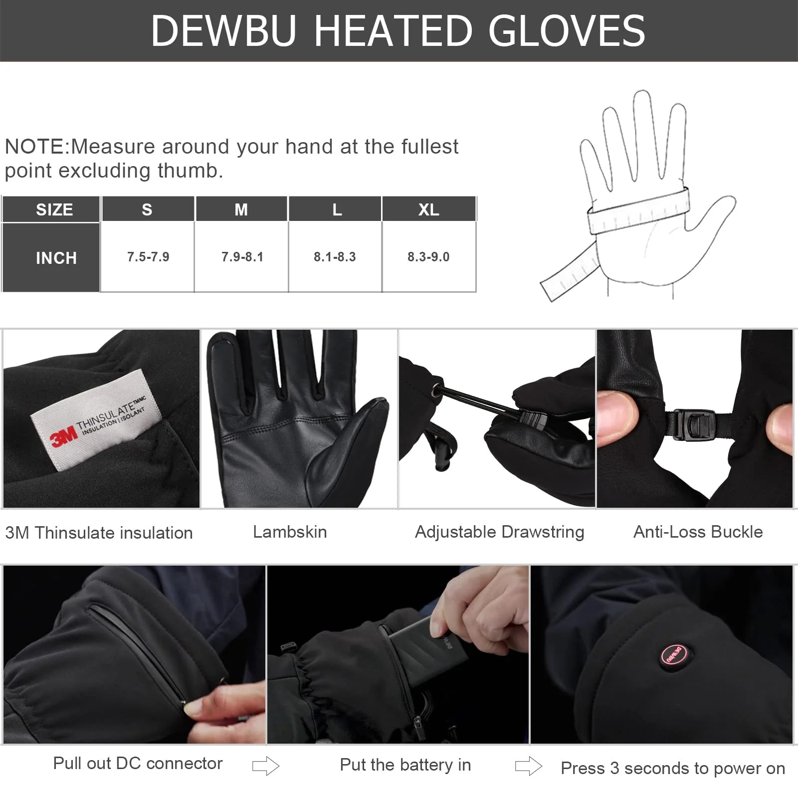Leather Heated Gloves for Women and Men With 5V Rechargeable