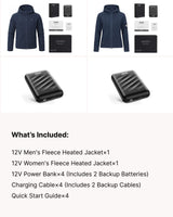 12V His & Hers Everyday-Comfort Fleece Heated Jacket & Extra Battery Bundle in Navy Blue