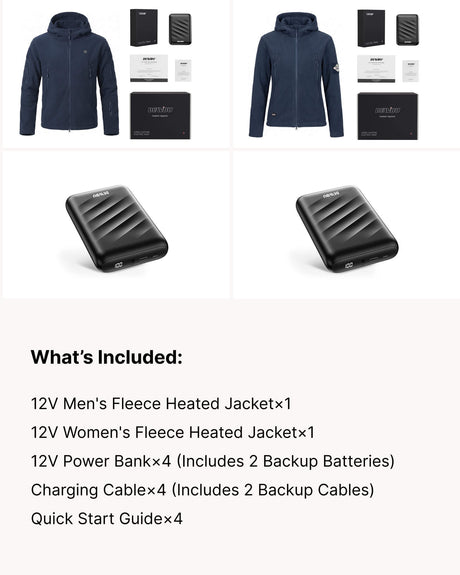 12V His & Hers Everyday-Comfort Fleece Heated Jacket & Extra Battery Bundle in Navy Blue