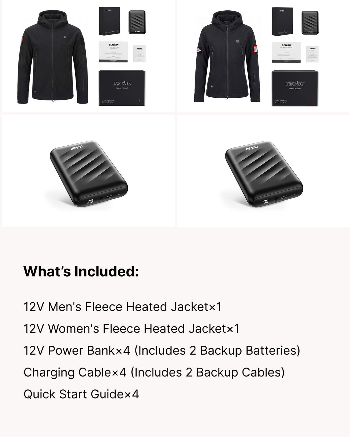12V His & Hers Everyday-Comfort Fleece Heated Jacket & Extra Battery Bundle in Black
