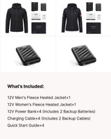 12V His & Hers Everyday-Comfort Fleece Heated Jacket & Extra Battery Bundle in Black