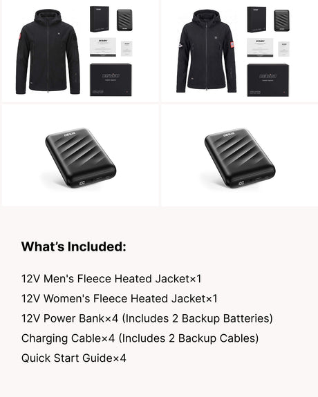 12V His & Hers Everyday-Comfort Fleece Heated Jacket & Extra Battery Bundle in Black