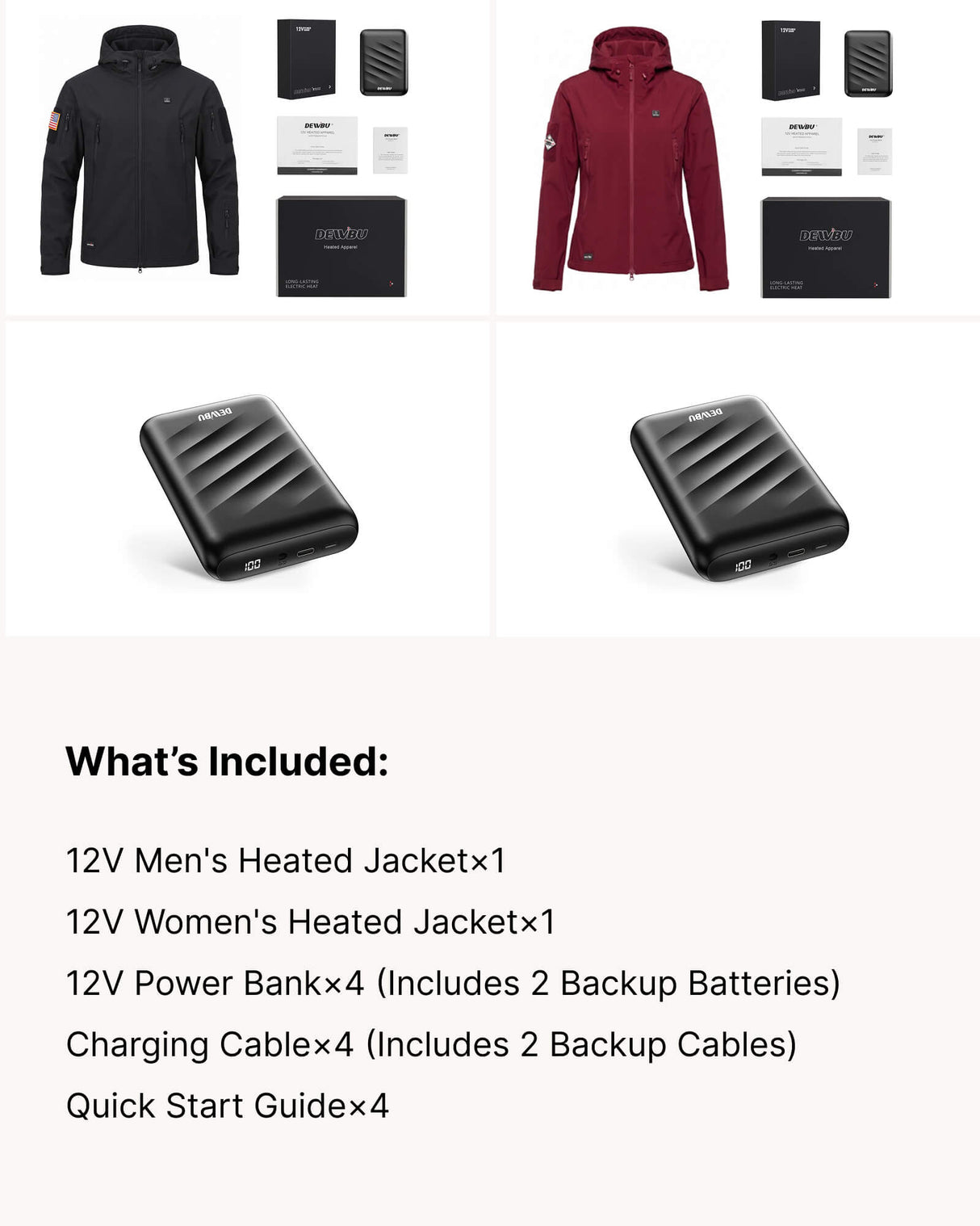 His & Her 12V Softshell Heated Jacket & Extra Battery Gift Bundle in Black & Red
