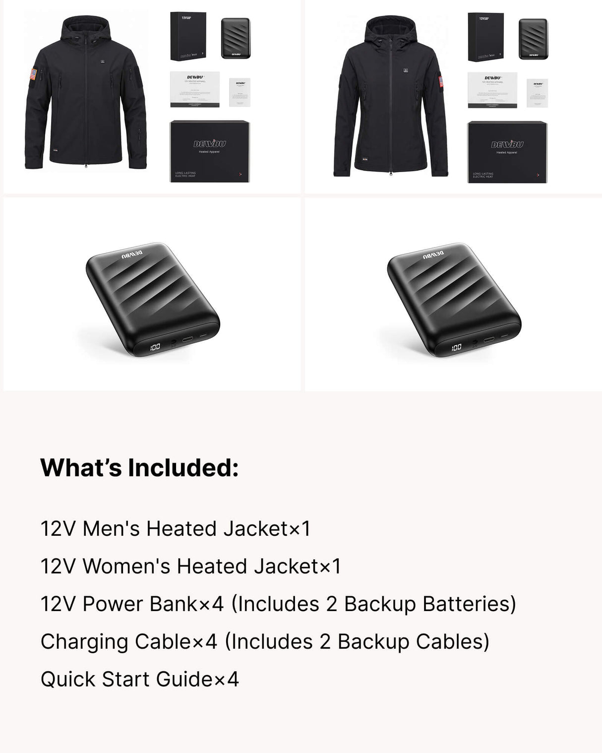 His & Her 12V Softshell Heated Jacket & Extra Battery Gift Bundle in Black