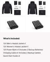 His & Her 12V Softshell Heated Jacket & Extra Battery Gift Bundle in Black