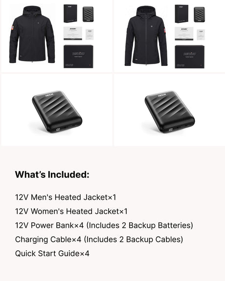 His & Her 12V Softshell Heated Jacket & Extra Battery Gift Bundle in Black