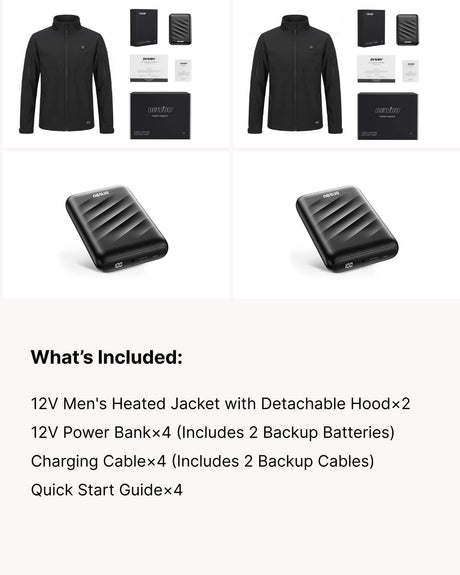 12V Detachable Hood Heated Jacket & Extra Battery Gift Bundle for Men