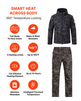 12V Hunting/Outdoor Full-Body Softshell Heated Suit  & Cigarette Lighter Cable Bundle in Camo Black