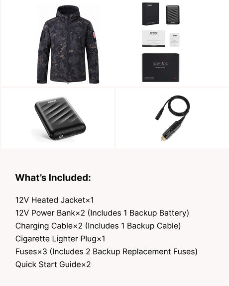 12V Hunting/Outdoor Softshell Heated Jacket & Accessory Bundle in Camo Black