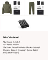 12V Hunting/Outdoor Full-Body Softshell Heated Suit  & Extra Battery Bundle in Olive Green