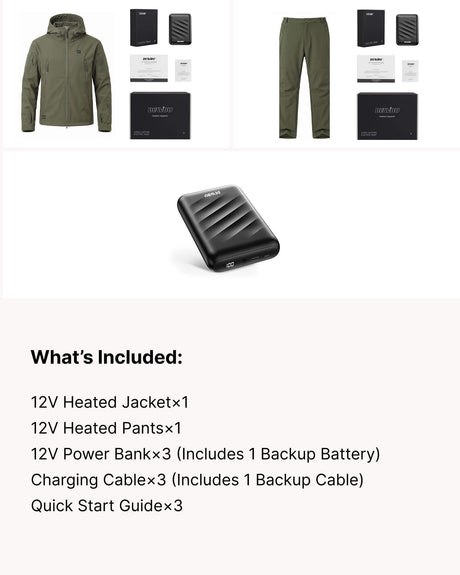 12V Hunting/Outdoor Full-Body Softshell Heated Suit  & Extra Battery Bundle in Olive Green