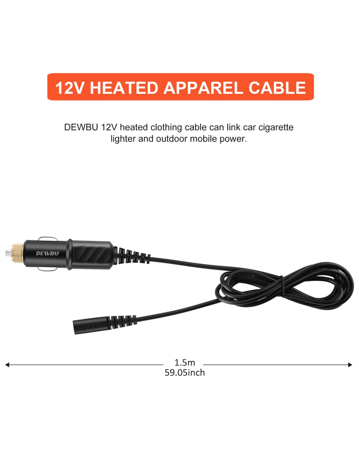 12V Heated Jacket Wire Cigarette Lighter Plug For Heating Gears