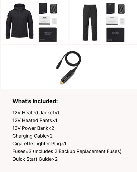 12V Men's Worksite Full-Body Softshell Heated Suit  & Cigarette Lighter Cable Bundle