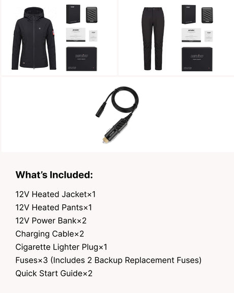 12V Women's Worksite Full-Body Softshell Heated Suit  & Cigarette Lighter Cable Bundle