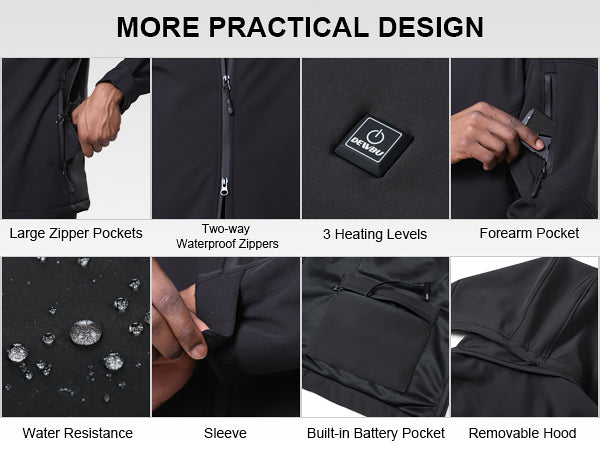 Men's Heated Jacket Detachable Hood With 12V Battery Pack - Dark Blue