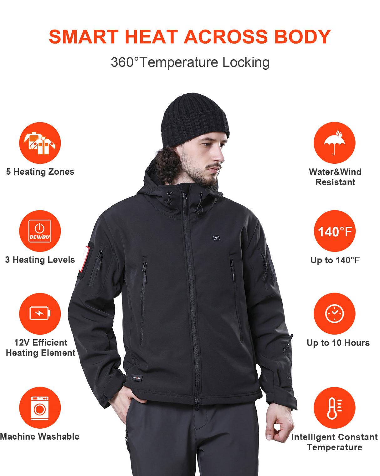 Men's Soft Shell Heated Jacket With 12V Battery Pack - Black