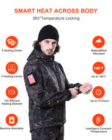 Men's Soft Shell Heated Jacket With 12V Battery Pack - Camo Black