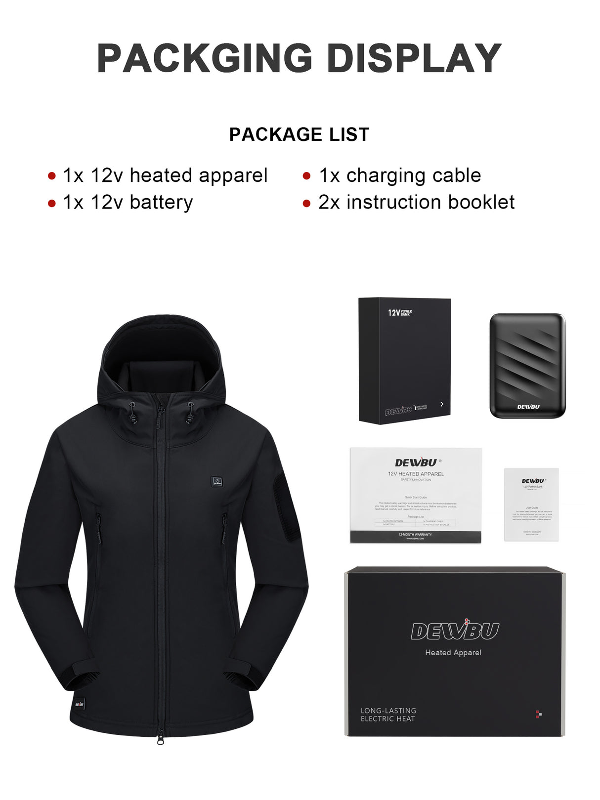 DEWBU® Women\'s Soft Shell Heated Jacket With 12V Battery Pack - Black