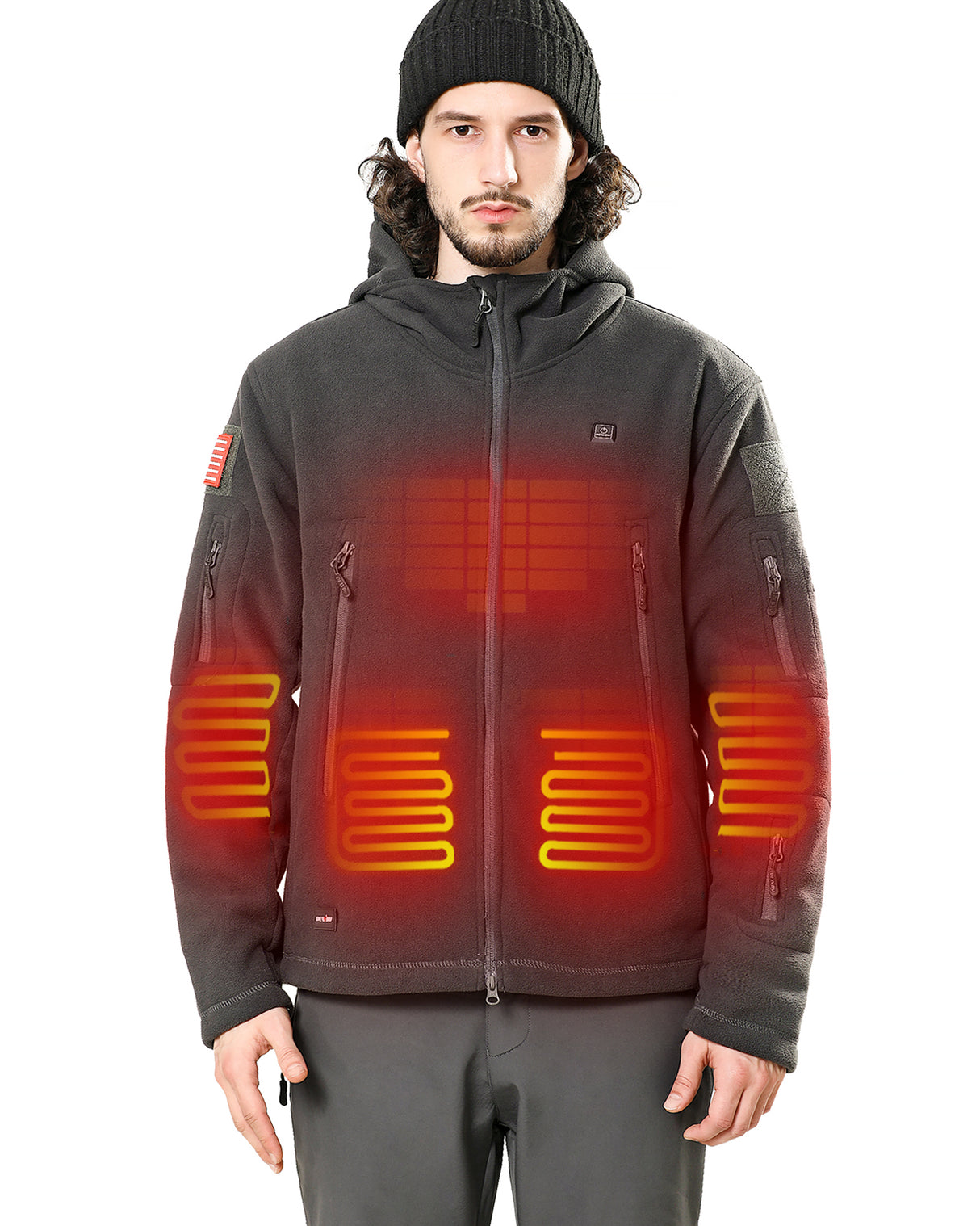 Men's Polar Fleece Heated Jacket With 12V Battery Pack - Grey