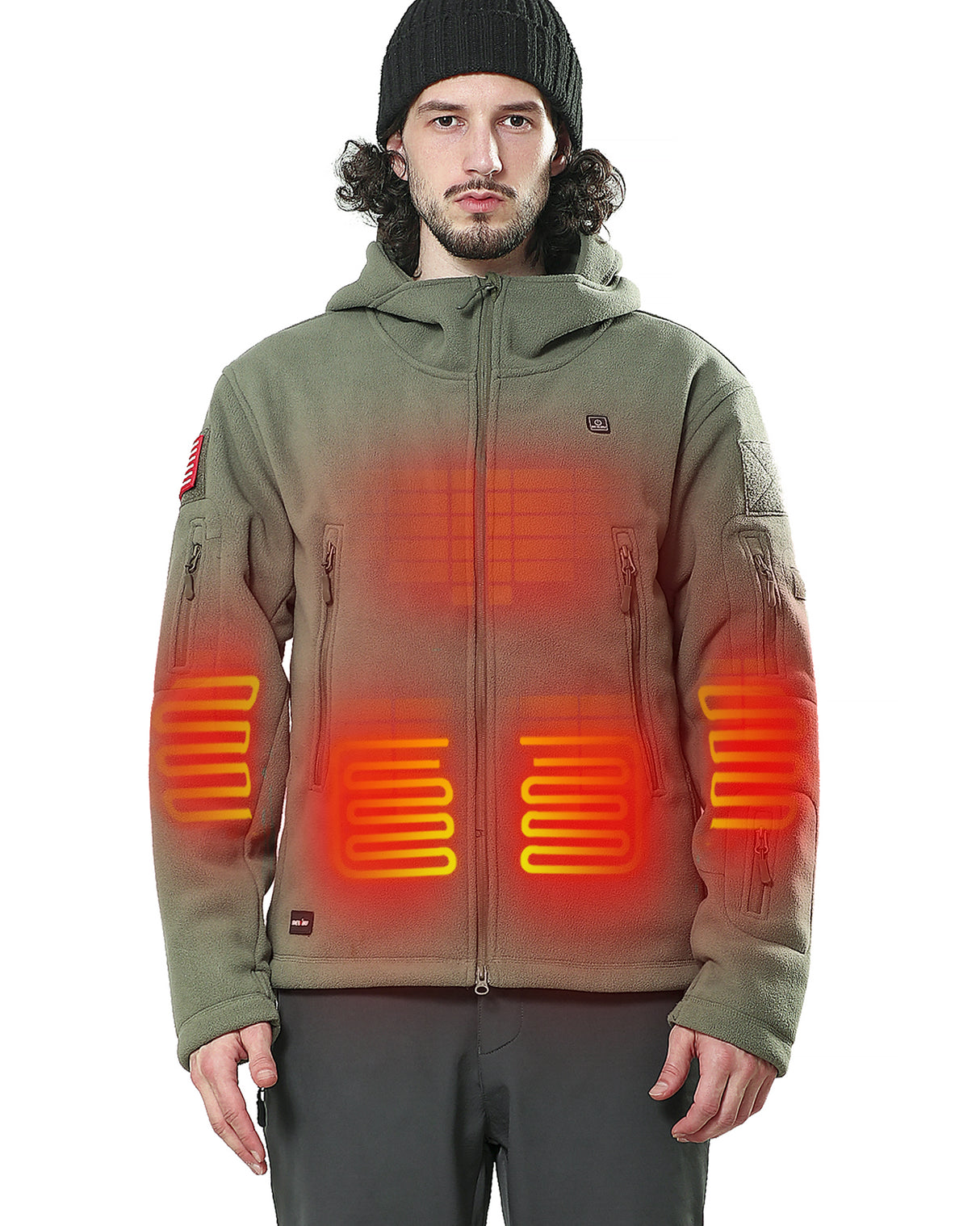 Men's Polar Fleece Heated Jacket With 12V Battery Pack - Olive Green