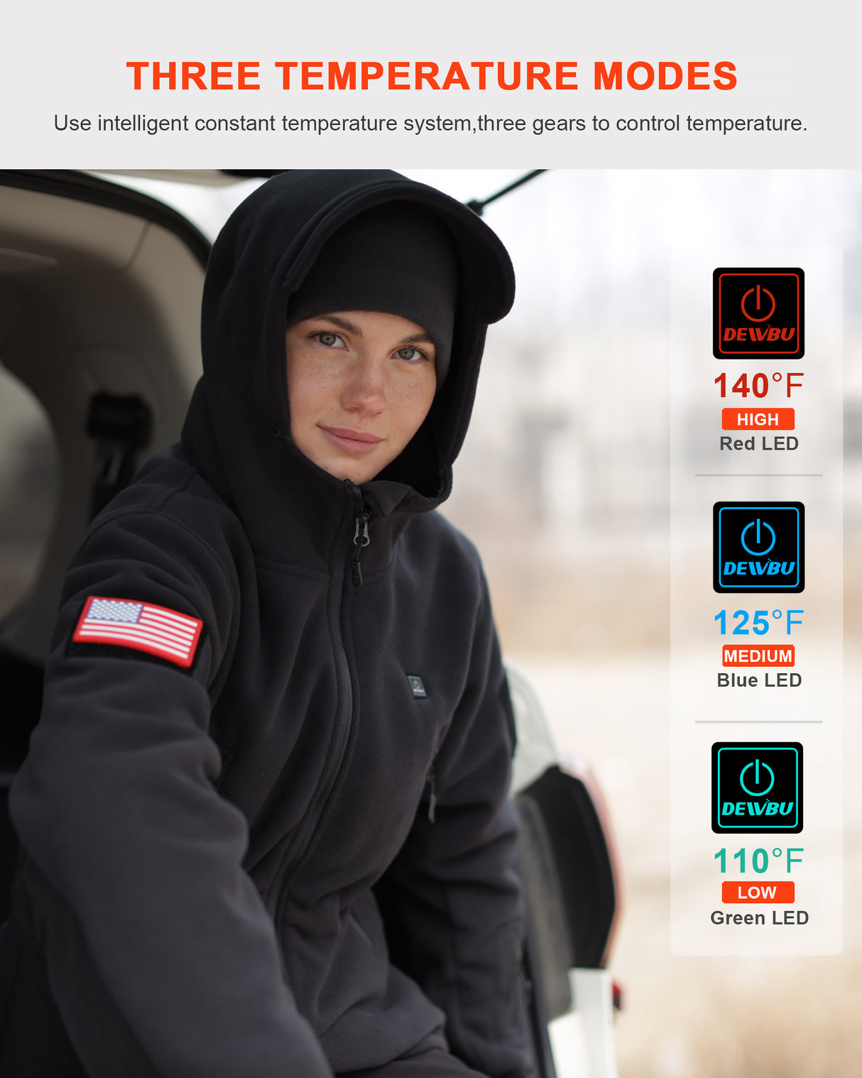 DEWBU® Women's Heated Vest Detachable Hood With 12V Battery Pack - Black